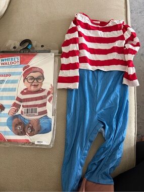 Spirit Where’s Waldo Striped Top with Blue Bottom One-Piece Costume